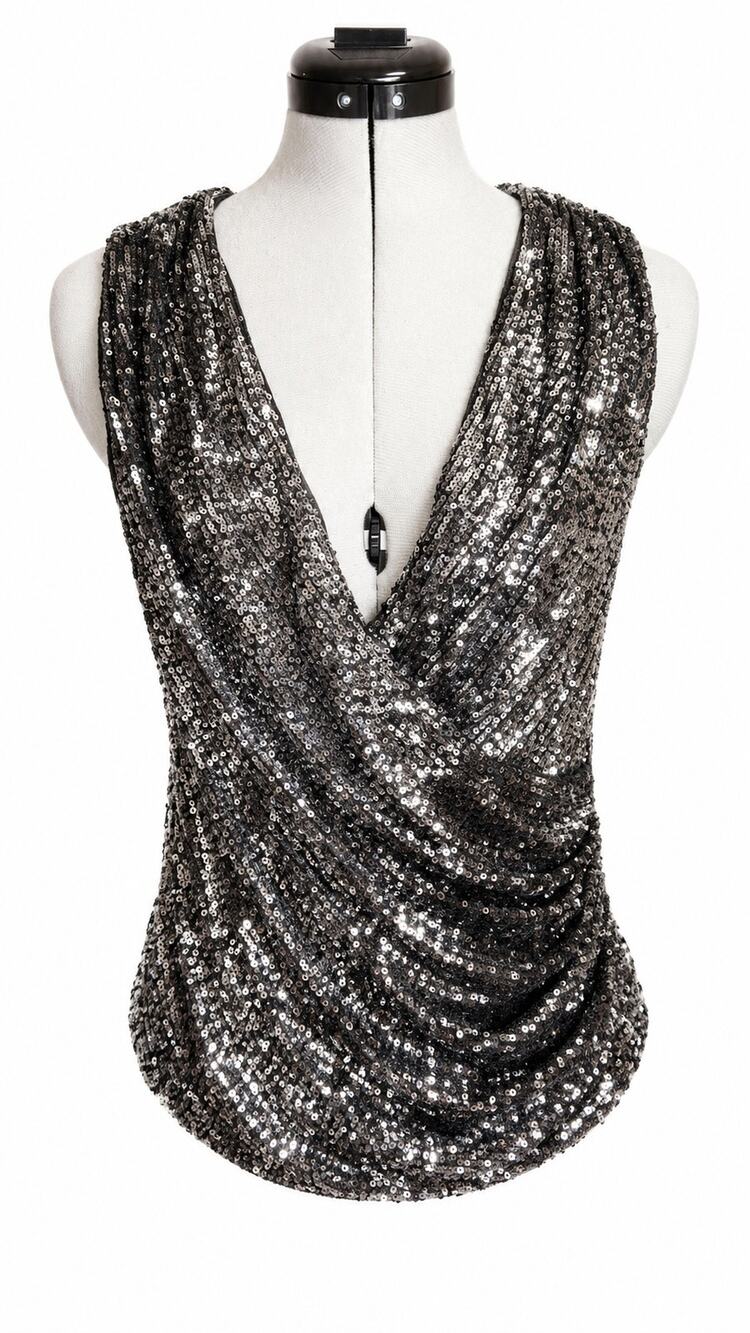 Bailey/44 Sequin Draped Sleeveless Top – Black/Silver